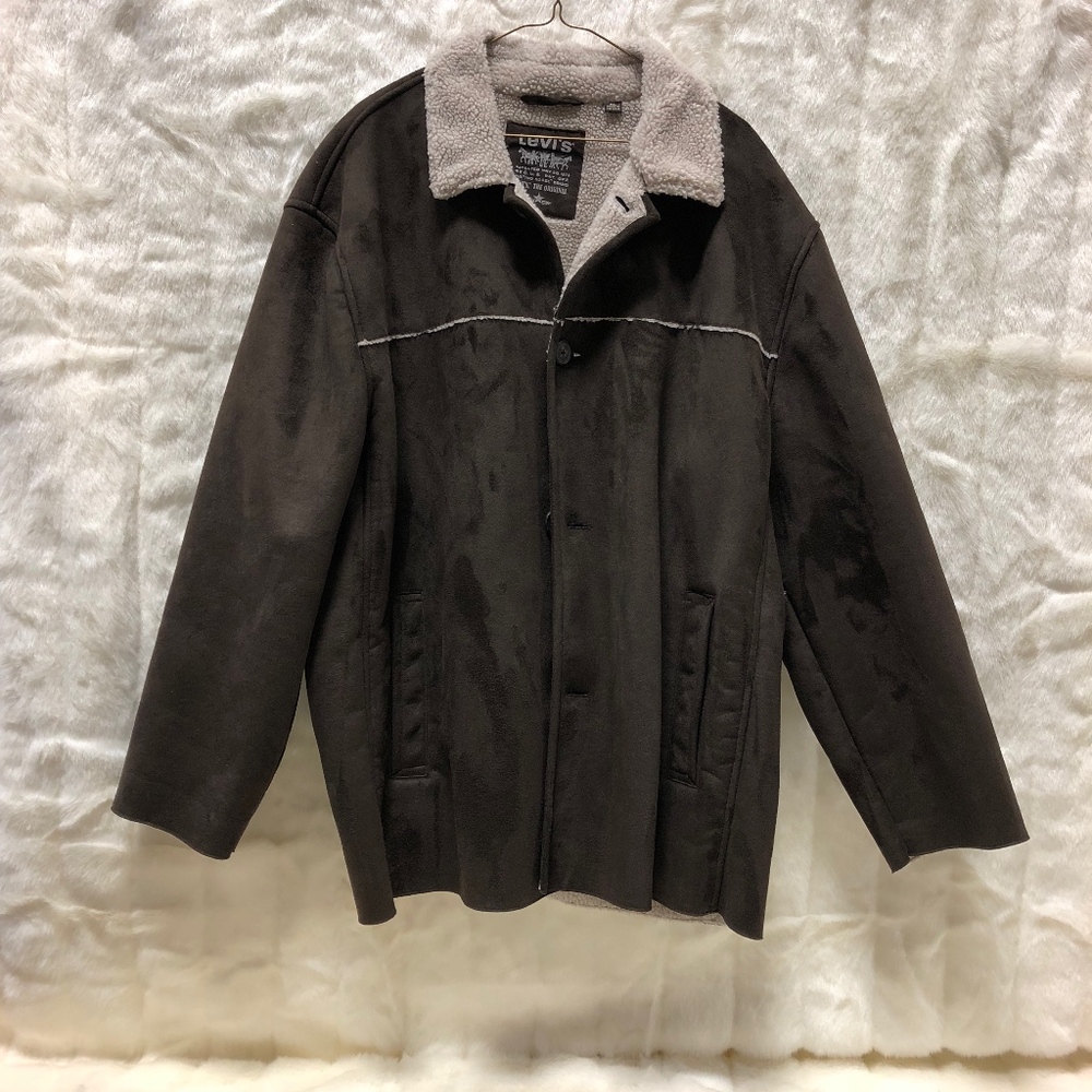 Mens XL Levis Vintage Suede Fur Coat Dark Brown